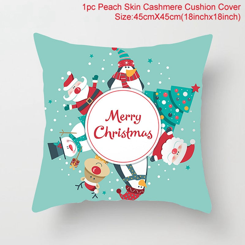 45*45 Christmas Cushion Cover Merry Christmas Decorations for Home Santa Reindeer Pillow Cases Xmas Gifts New Year 2023 Navidad - Executive-Skincare