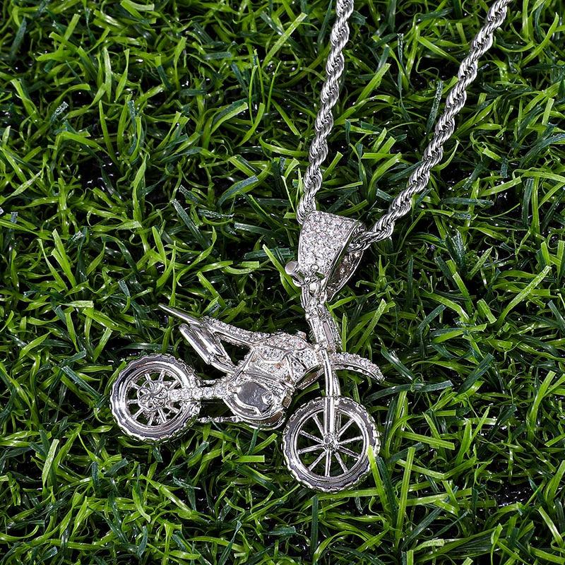 HIP Hop Full AAA Iced Out Bling CZ Cubic Zircon Copper Motorcycle Pendants &amp; Necklaces For Men Jewelry With Tennis Chain - Executive-Skincare