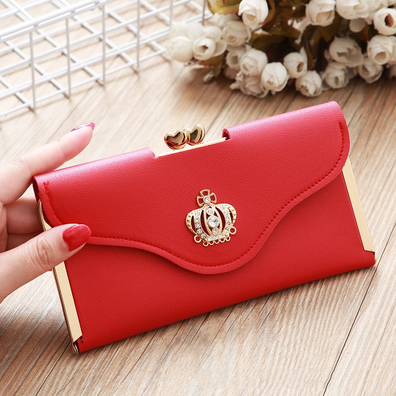 Crown Style Women Wallets Hasp Lady Moneybags Zipper Coin Purse Woman Envelope Wallet Money Cards ID Holder Bags Purses Pocket - Executive-Skincare