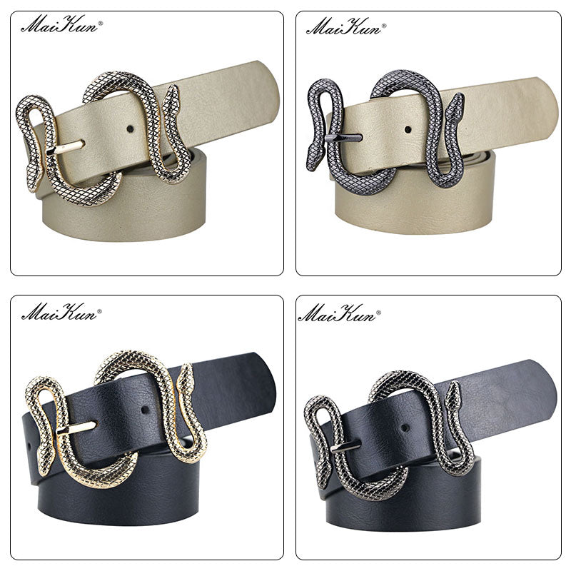 Maikun Belts for Women Snake Shape Pin Buckle Belt High Quality Leather Women Belt PU Waistband - Executive-Skincare