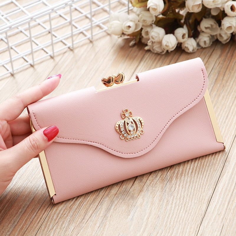 Crown Style Women Wallets Hasp Lady Moneybags Zipper Coin Purse Woman Envelope Wallet Money Cards ID Holder Bags Purses Pocket - Executive-Skincare