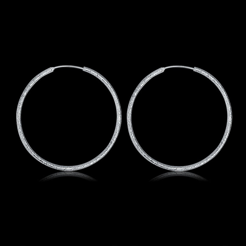 Free Shipping 925 Sterling Silver Simple Scrub 3.5cm/5.0cm Hoop Earrings for Women Trendy Jewelry Earrings - Executive-Skincare