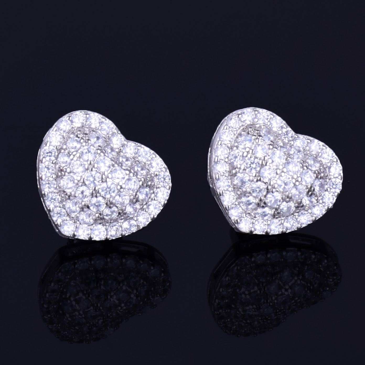 Heart-shaped Earring White Color Full Cubic Zircon Women Fashion Hip Hop Jewelry for Gift 14MM - Executive-Skincare