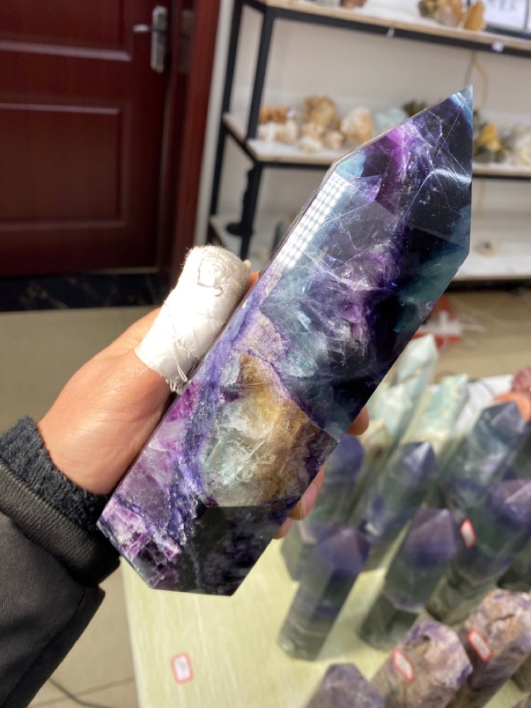 A large Natural Colored Fluorite Crystal Point Natural Crystal Wand - Executive-Skincare