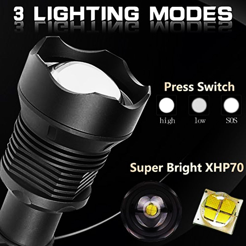 350000cd XPH90 70 50 LED/Powerful/Rechargeable/Tactical/Handled/EDC Flashlight cob Bike/Camping/Underwater/Search/Portable Light - Executive-Skincare