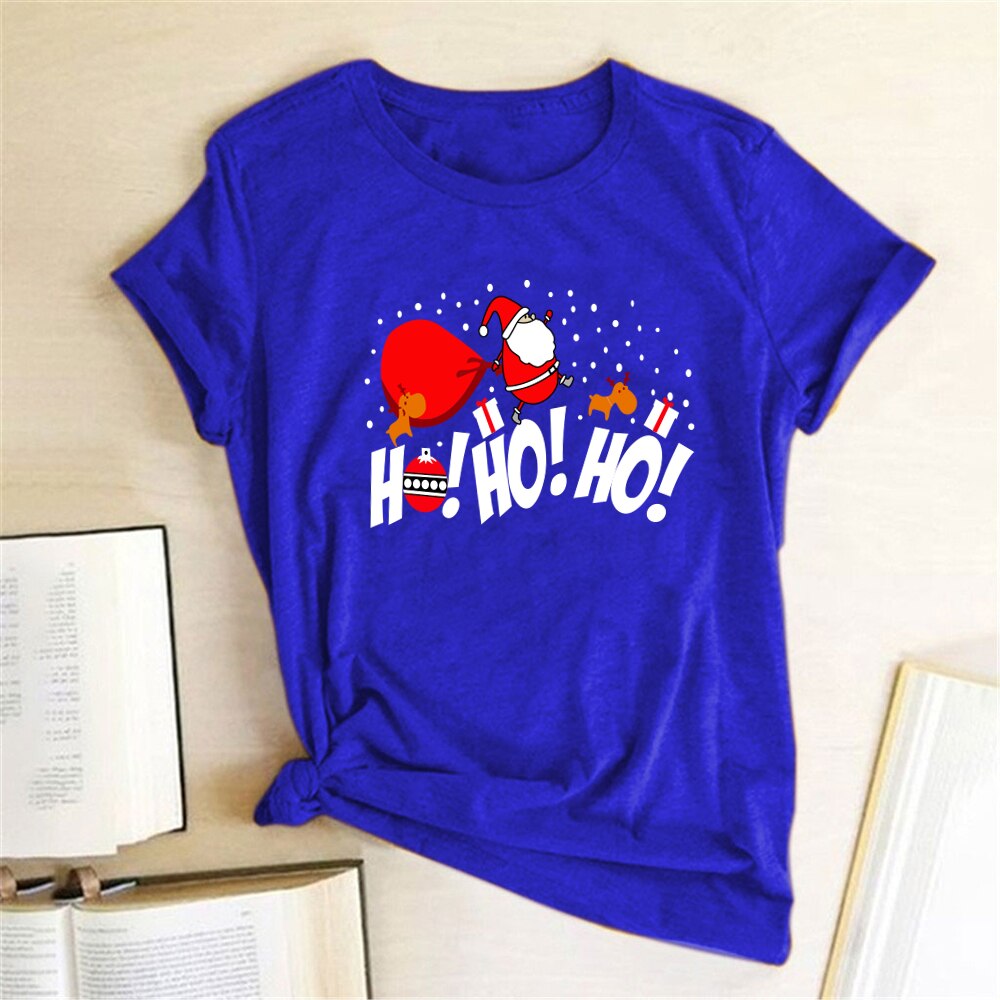 HO HO HO Print Funny Santa T Shirt Women Short-sleeved Tee Shirt Female Merry Christmas New Year Gift To Ladies Tops Clothes - Executive-Skincare