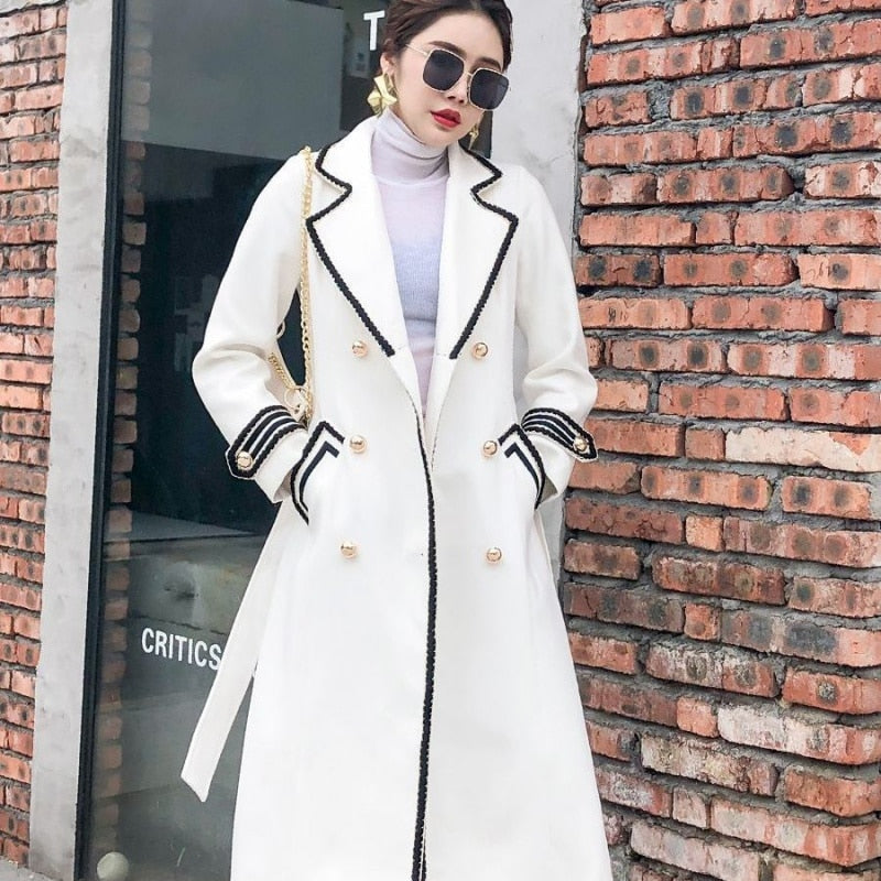 Korean Fashion Wool Coat Women Autumn Winter Thick Warm V-Neck Belt Long Overcoat Office Lady Elegant Slim High Quality Outwear - Executive-Skincare