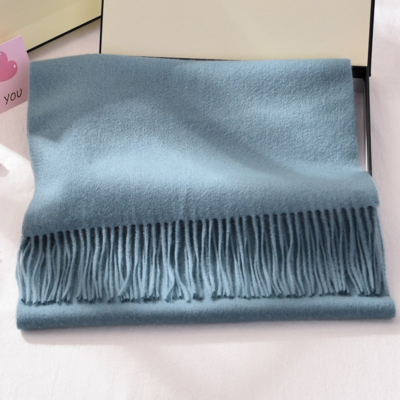 Winter 100% Pure Wool Scarf Neck Warmer Women Echarpe Wrap with Tassel Pashmina Foulard Femme Merino Cashmere Scarves for Ladies - Executive-Skincare