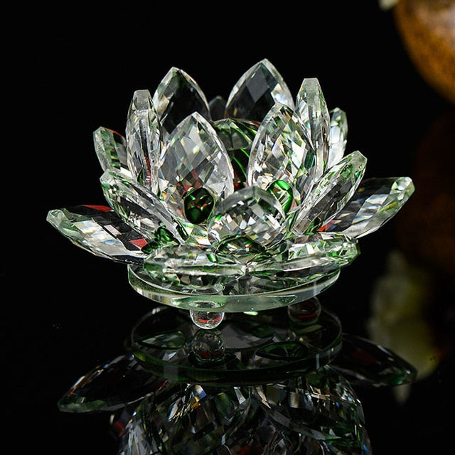 80 mm Feng shui Quartz Crystal Lotus Flower Crafts Glass Paperweight Ornaments Figurines Home Wedding Party Decor Gifts Souvenir - Executive-Skincare