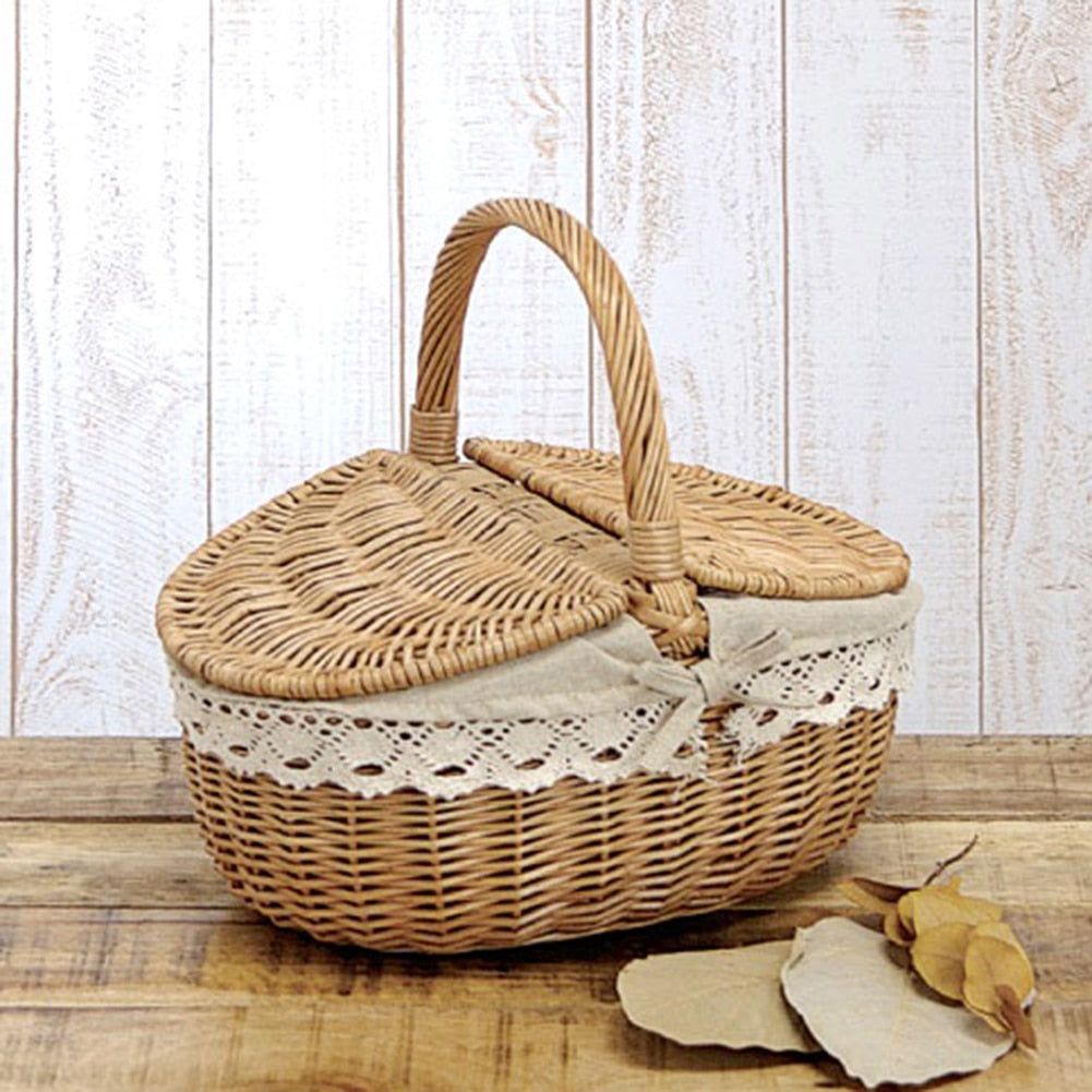 Wicker Willow Woven Vintage Camping Handle Shopping Food Fruit Picnic Basket - Executive-Skincare