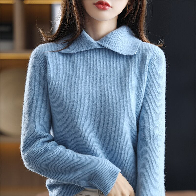 New Brand Autumn and Winter Women Cashmere Sweater 100% Pure Wool Polo Collar Pullover Slim Warm Knit Bottoming Coat Ladies - Executive-Skincare