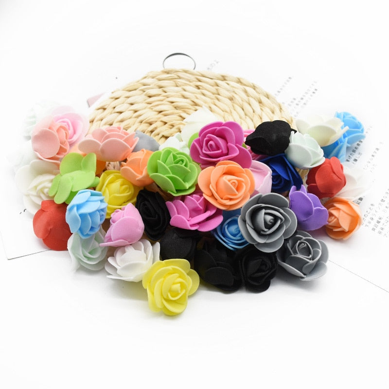 200 Pieces Artificial Flowers 3CM PE Teddy of Bear Roses Head Wedding Decorative Fake for Scrapbooking Valentine&#39;s Day Gifts - Executive-Skincare