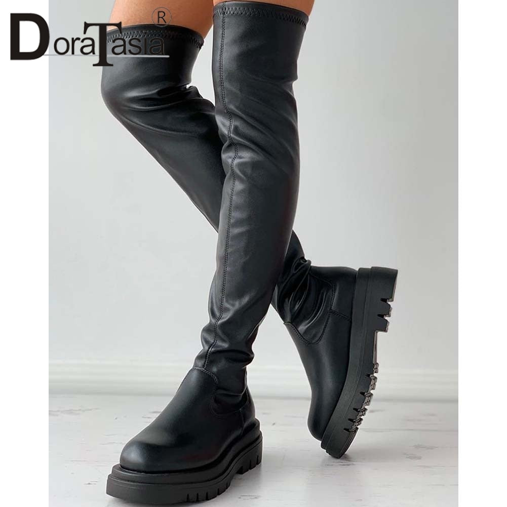 DORATASIA Brand New Female Platform Thigh High Boots Fashion Slim Chunky Heels Over The Knee Boots Women Party Shoes Woman - Executive-Skincare