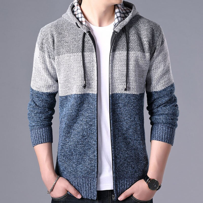 2022 Autumn Winter Men Hoodies Cardigan Men Striped Knitted Sweaters Mens Hoody Sweatercoats Brand Male Fleece Sweaters 3XL - Executive-Skincare