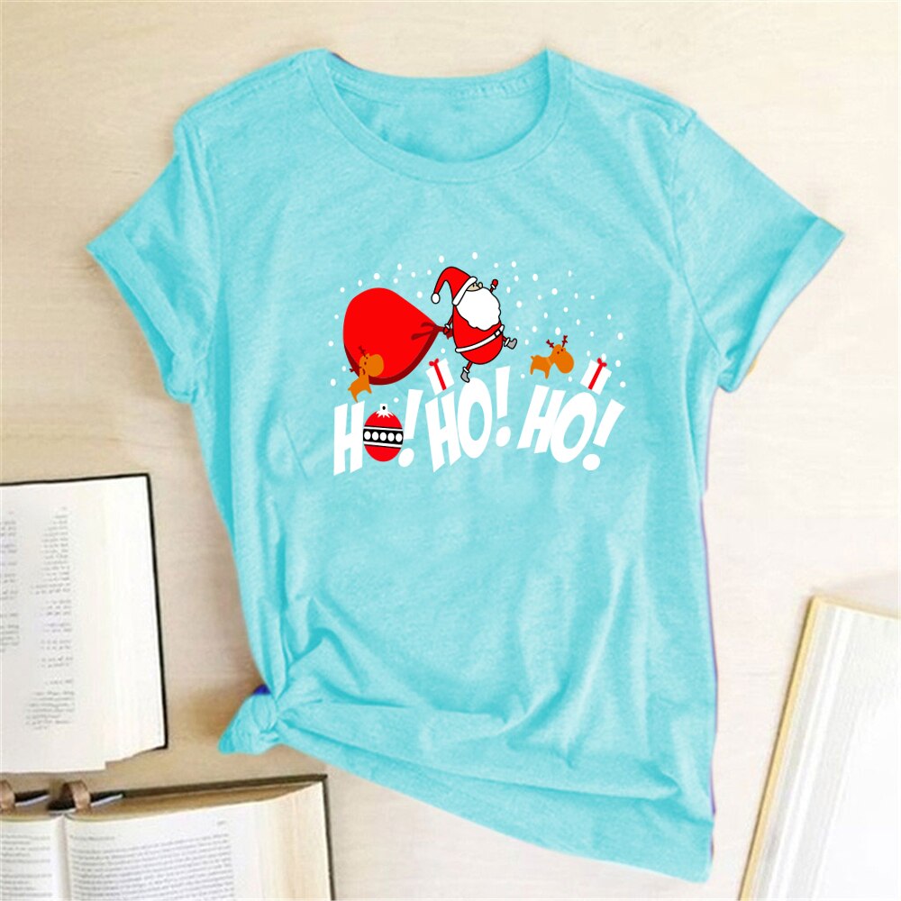 HO HO HO Print Funny Santa T Shirt Women Short-sleeved Tee Shirt Female Merry Christmas New Year Gift To Ladies Tops Clothes - Executive-Skincare