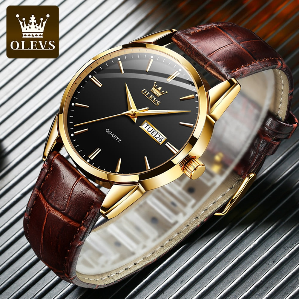 OLEVS Men Watches Top Brand Luxury Fashion Business Breathable Leather Luminous Hand Quartz Wristwatch Gift for Man Reloj Hombre - Executive-Skincare