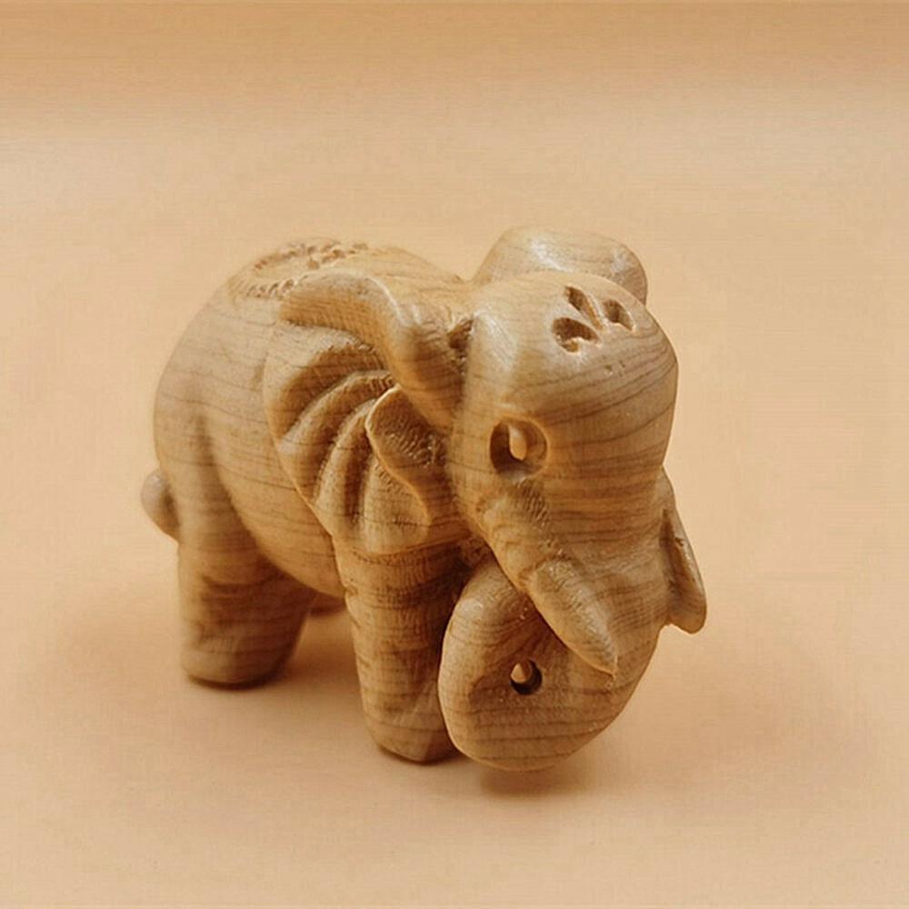 Natural Thuja Wood Elephant Figurines Craft Carved Natural Wooden Mini Animals Antique Decoration - Executive-Skincare