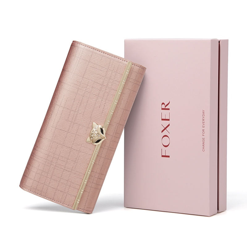 FOXER Women Fashion Valentine  Day Gift Wallet Female Cowhide Clutch Bag Card Holder Lady Luxury Coin Purse Chic Evening Bags - Executive-Skincare