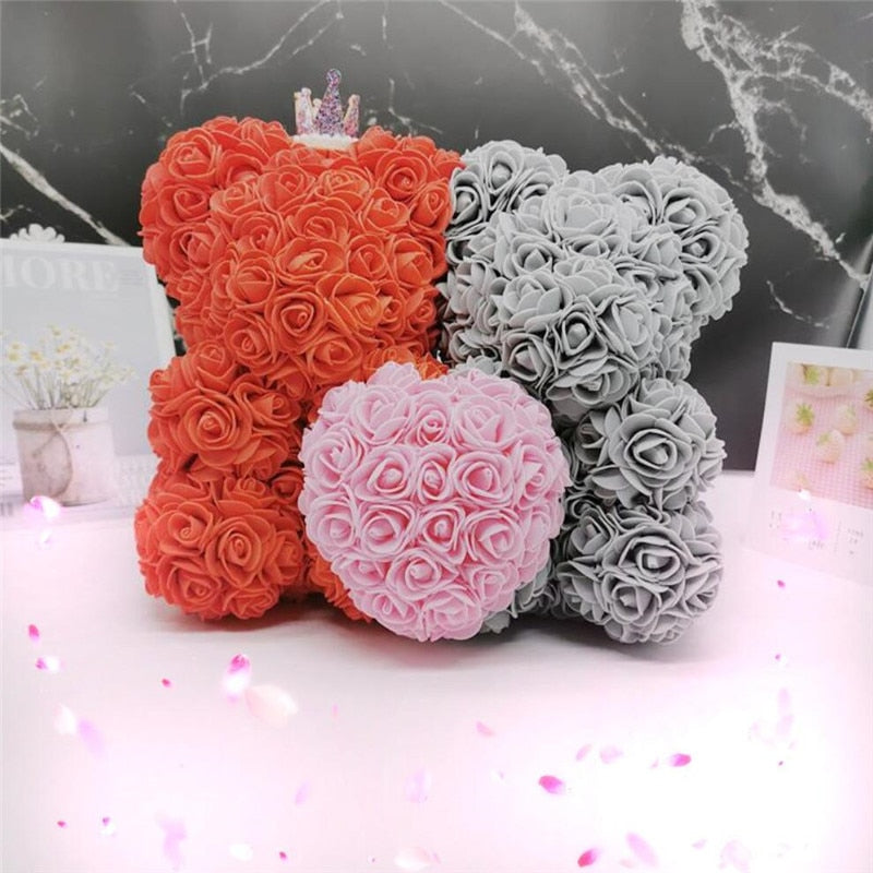 2020 25cm double Bears with Heart Teddy Bear Rose Flower Artificial Decoration Christmas Gifts for Women Valentines Gift - Executive-Skincare