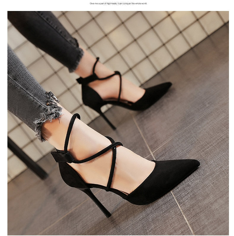 Four Seasons Women&#39;s Suede High Heels 9cm2021 New Pointed Stiletto Fashion Sexy Black Wedding Shoes Nude Bridal Shoes - Executive-Skincare