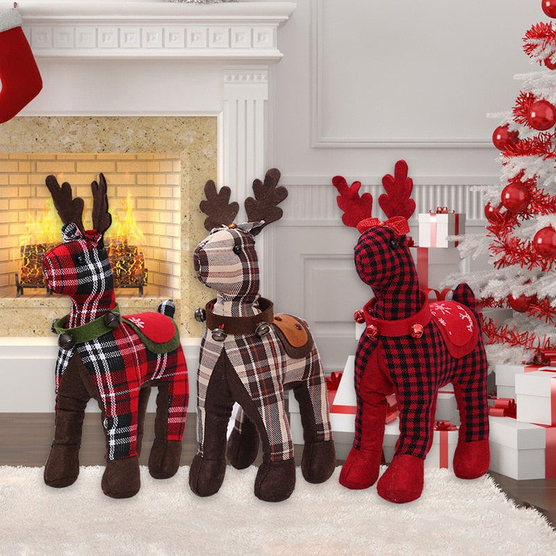 Christmas Decoration Pendant Festival Deer Reindeer Plaid cloth Doll House Table Ornaments Christmas Tree Elk Kids New Year Gift - Executive-Skincare