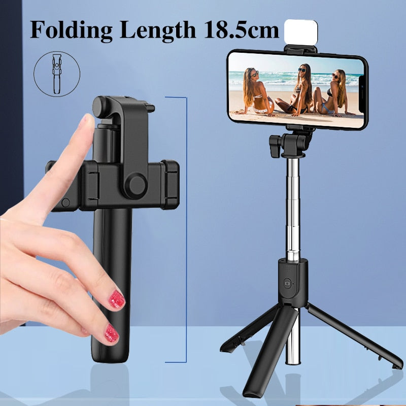 Selfie Stick Wireless Bluetooth Compatible Foldable Mini Tripod For Phone With Fill Light Shutter Remote Control For IOS Android - Executive-Skincare