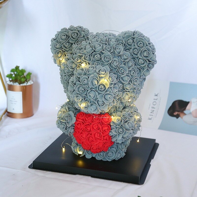 Dropshipping New Standing 40cm Rose Teddy Bear with Heart Artificial Rose Flower Valentines Day Wedding Gifts for Birthday Party - Executive-Skincare