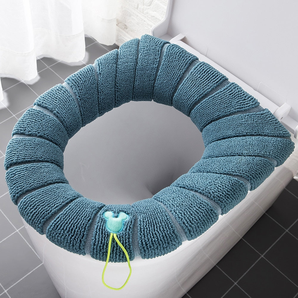 Winter Warm Toilet Seat Cover Closestool Mat 1Pcs Washable Bathroom Accessories Knitting Pure Color Soft O-shape Pad Bidet Cover - Executive-Skincare