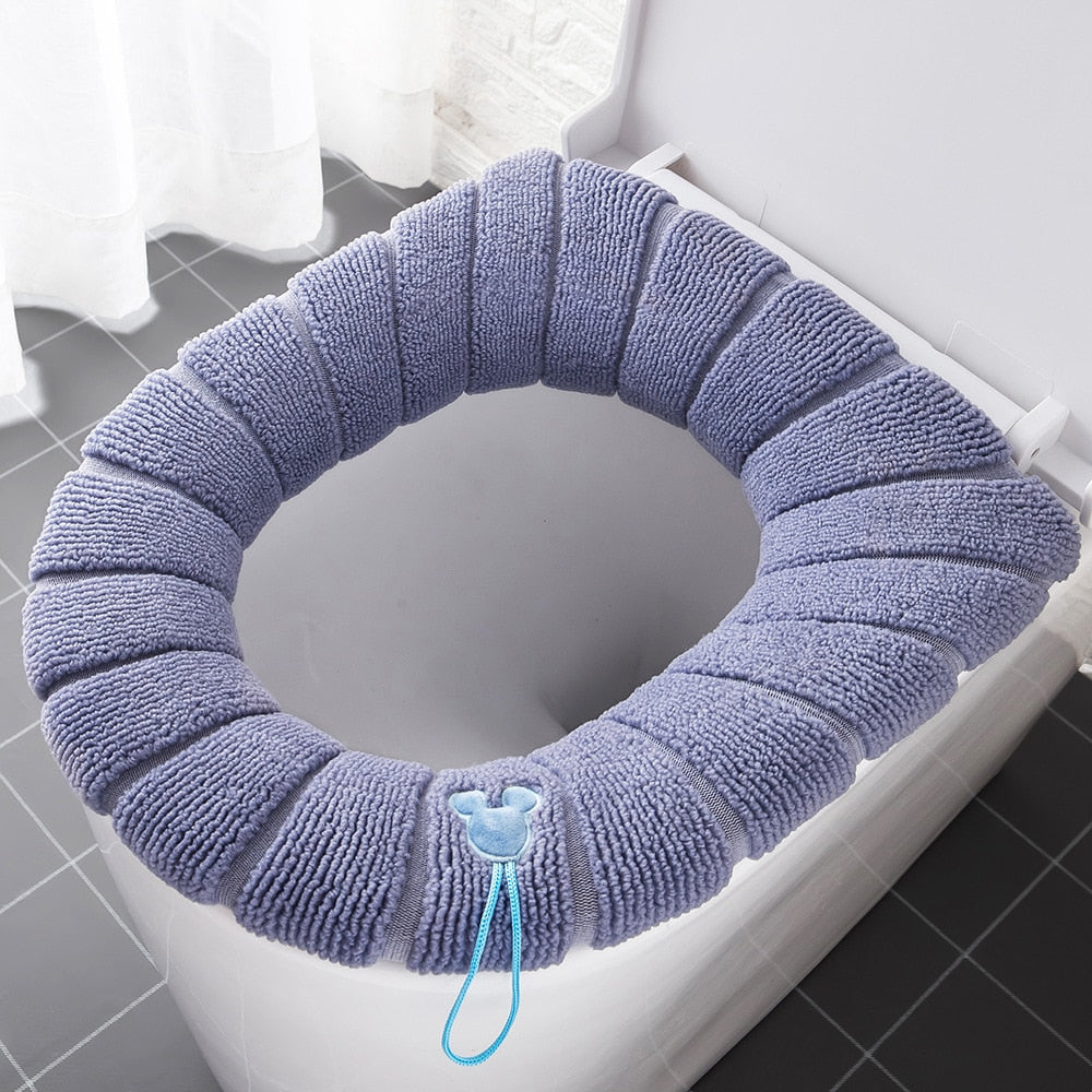 Winter Warm Toilet Seat Cover Closestool Mat 1Pcs Washable Bathroom Accessories Knitting Pure Color Soft O-shape Pad Bidet Cover - Executive-Skincare