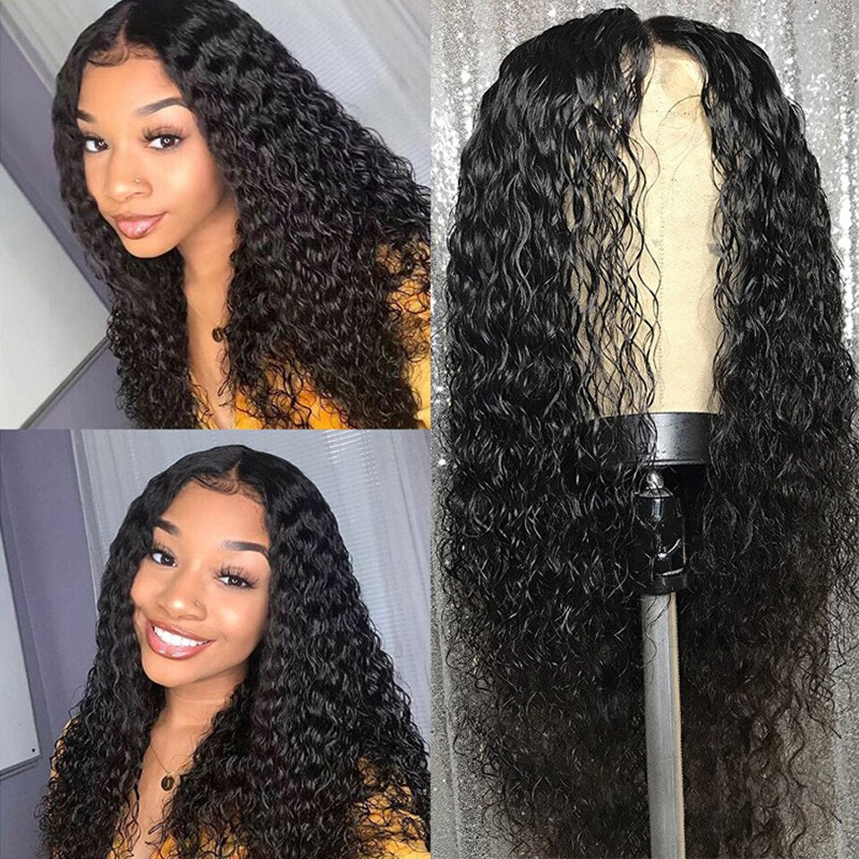 Water Wave 30Inch Lace Front Wig Human Hair Wigs Pre Plucked Middle Part Lace Wig Transparent Princess Hair Wig For Black Women - Executive-Skincare