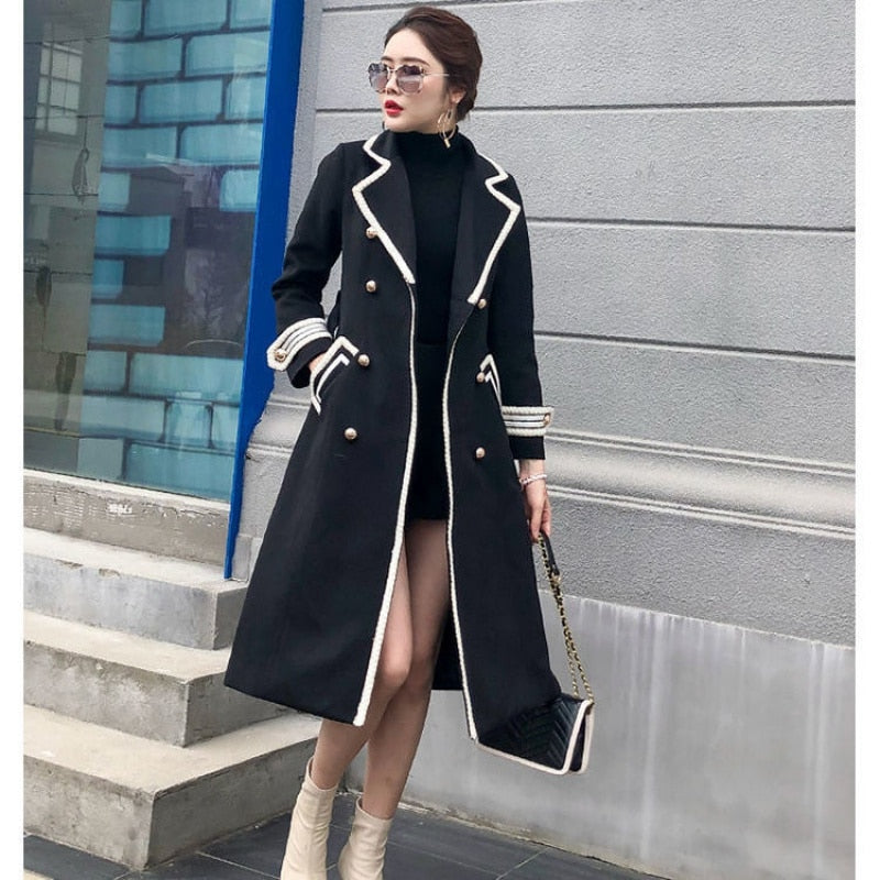 Korean Fashion Wool Coat Women Autumn Winter Thick Warm V-Neck Belt Long Overcoat Office Lady Elegant Slim High Quality Outwear - Executive-Skincare