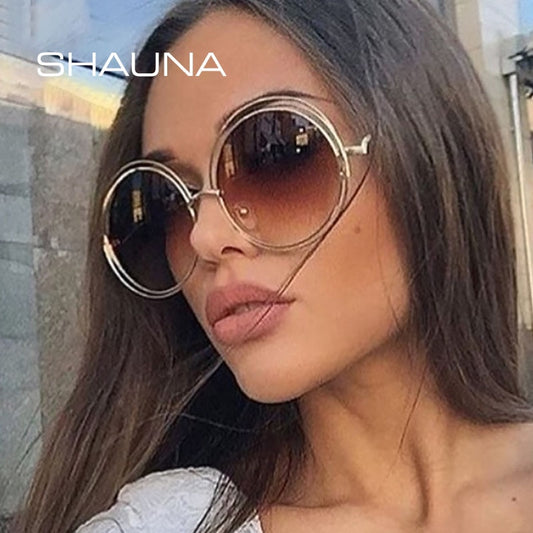 SHAUNA Vintage Oversize Round Sunglasses Women Alloy Around Hollow Frame Brand Designer Fashion Circling Frog Sun Glasses UV400 - Executive-Skincare