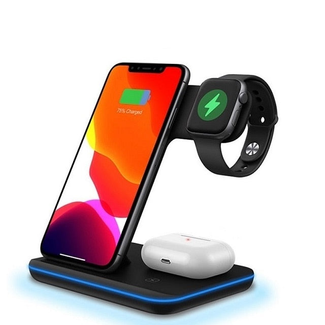 3 in 1 15W Qi Fast Wireless Charger Pad Dock Station For iPhone 14 13 12 11 Pro XS XR X 8 Apple Watch 8 7 SE 6 5 4 AirPods 3 Pro - Executive-Skincare