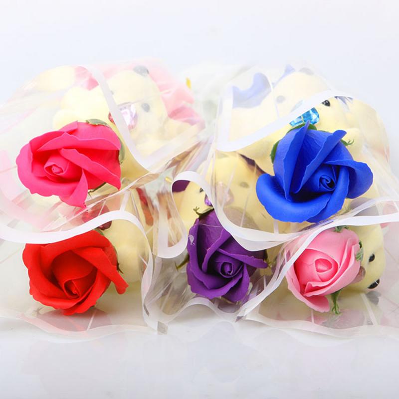 Romantic Artificial Soap Roses With Lovely Teddy Bear Birthday Gift Flowers Bouquet Scented Valentines Day Gift Dropshipping Hot - Executive-Skincare