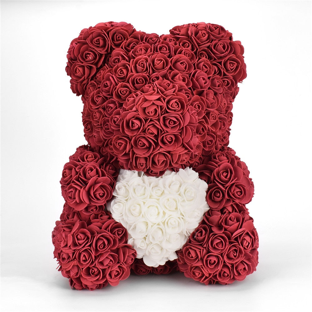 40cm Rose Bear Heart Artificial Flowers Red Rose Bear For Women Valentine&#39;s Wedding Birthday Christmas Gift Home Decoration - Executive-Skincare