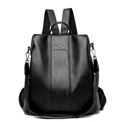 Anti-theft Soft Leather Backpack Women Vintage Shoulder Bag Ladies High Capacity Travel Bagpack School Bag Girl Mochila Feminina - Executive-Skincare