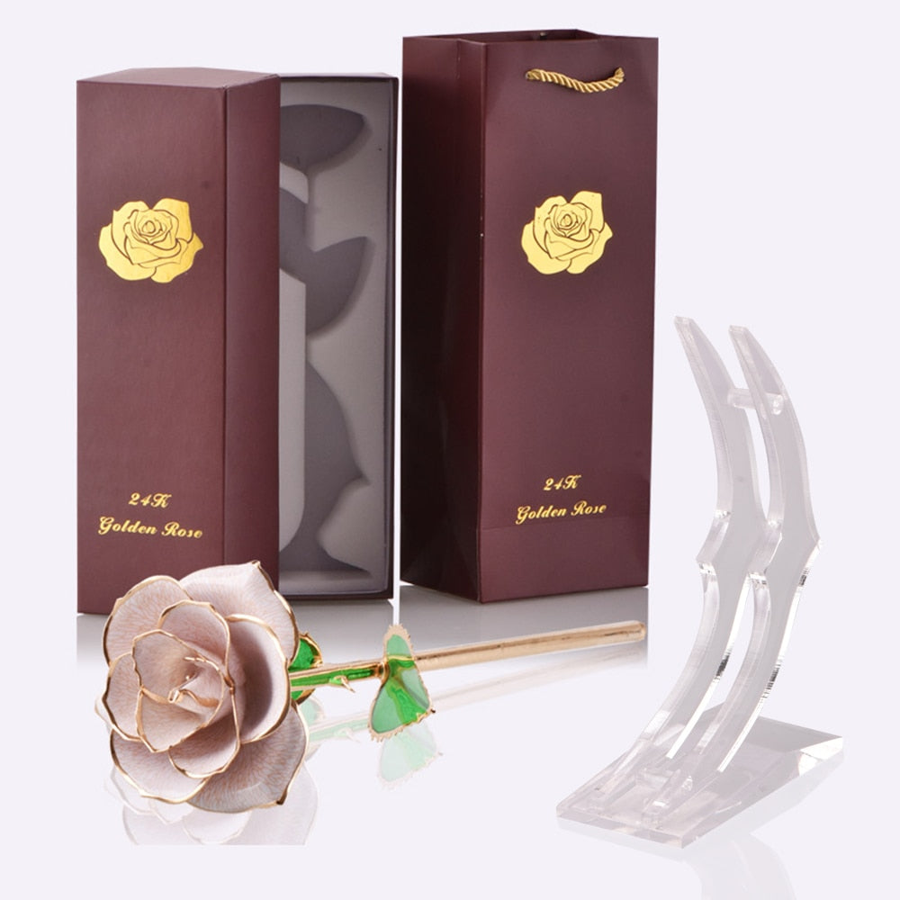 Gifts for Women 24k Gold Dipped Rose with Stand Eternal Flowers Forever Love In Box Girlfriend Wedding Christmas Gifts for Her - Executive-Skincare