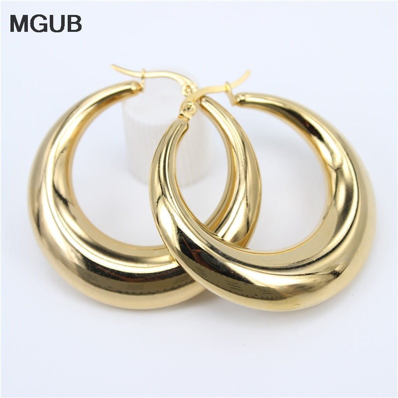 Smooth Exquisite Big Circle Hoop Earrings for Women Girl Wedding Party Stainless Steel Jewelry