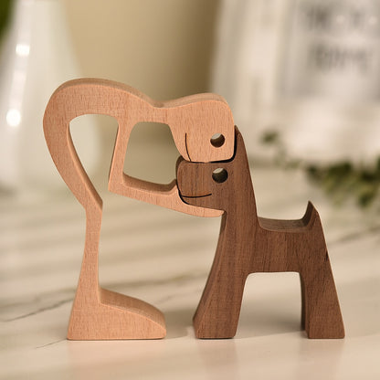 Family Puppy Wood Dog Craft Figurine Desktop Table Ornament Carving Model Home Office Decoration Pet Sculpture Christmas Gift - Executive-Skincare