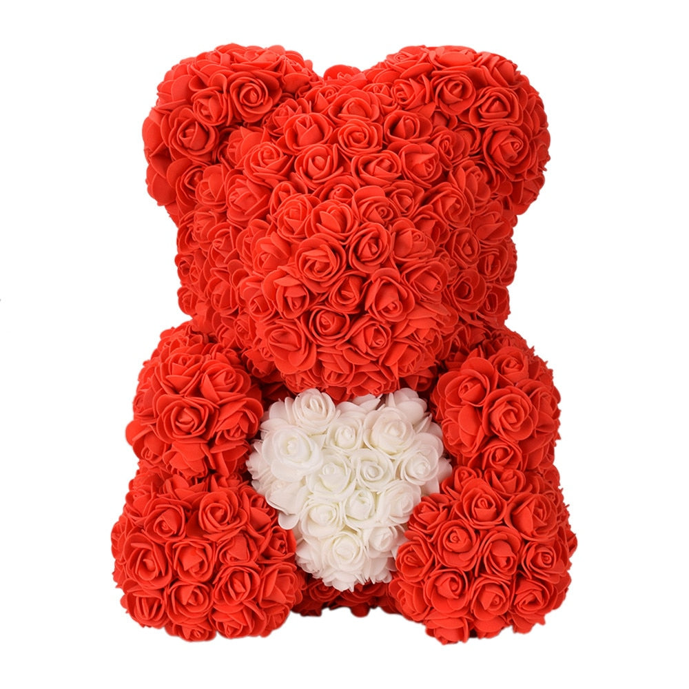 40cm Rose Bear Heart Artificial Flowers Red Rose Bear For Women Valentine&#39;s Wedding Birthday Christmas Gift Home Decoration - Executive-Skincare