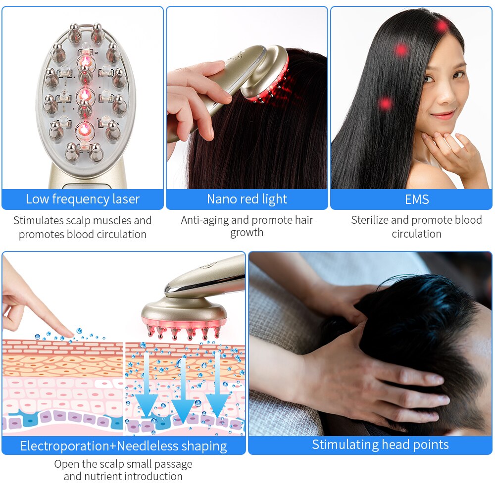 Infrared Laser Hair Growth Massage Comb Anti Hair Loss Treatment Device Red Light EMS Vibration Massage Electric Hair Care Brush