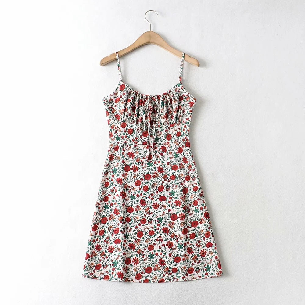 Foridol Strap Sleeveless Print Boho Summer Dress Long Women Green Floral Yellow Dresses Sundress Vintage French Style Dress - Executive-Skincare