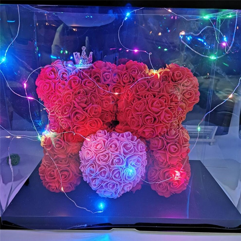 2020 25cm double Bears with Heart Teddy Bear Rose Flower Artificial Decoration Christmas Gifts for Women Valentines Gift - Executive-Skincare