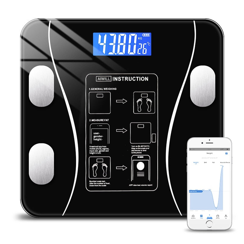 Smart Bathroom Scale Bluetooth Body Fat Electronic Weight Scale BMI Body Composition Analyzer Water Balance Digital Floor Scale - Executive Quality Store