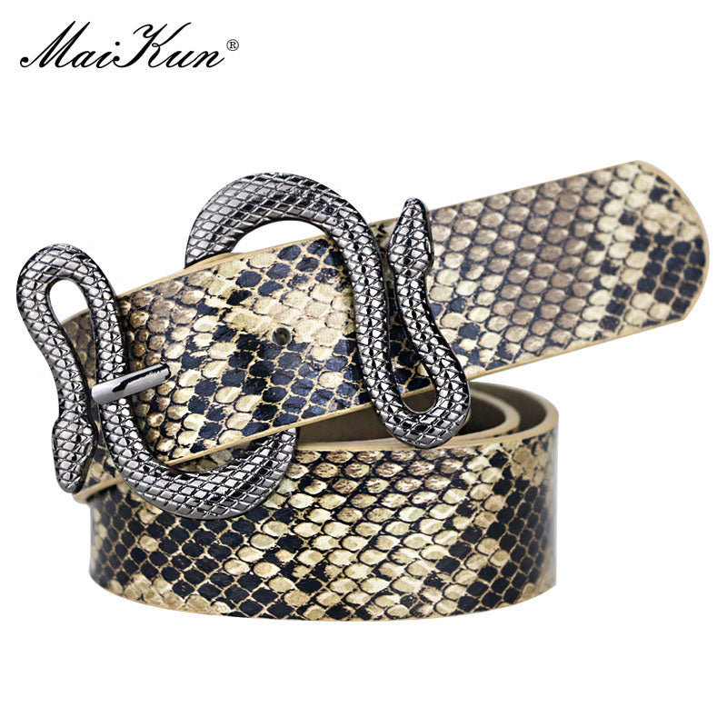 Maikun Belts for Women Snake Shape Pin Buckle Belt High Quality Leather Women Belt PU Waistband - Executive-Skincare