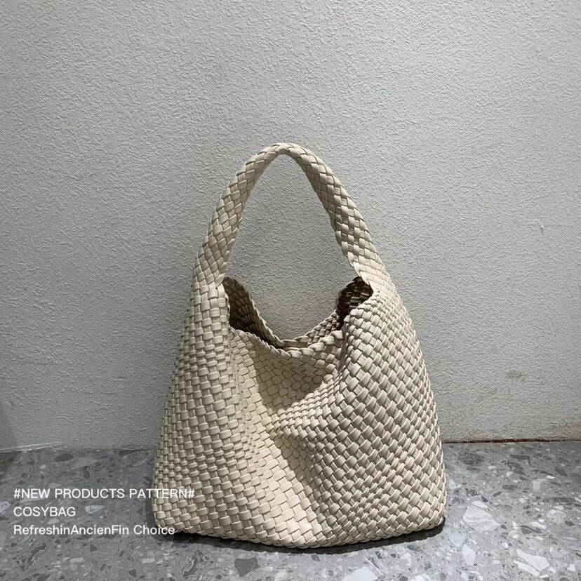 Leather Hobo Bag Handmade Woven Casual Female Handbag Large Capacity Totes Patchwork  Women Shoulder Bags - Executive-Skincare