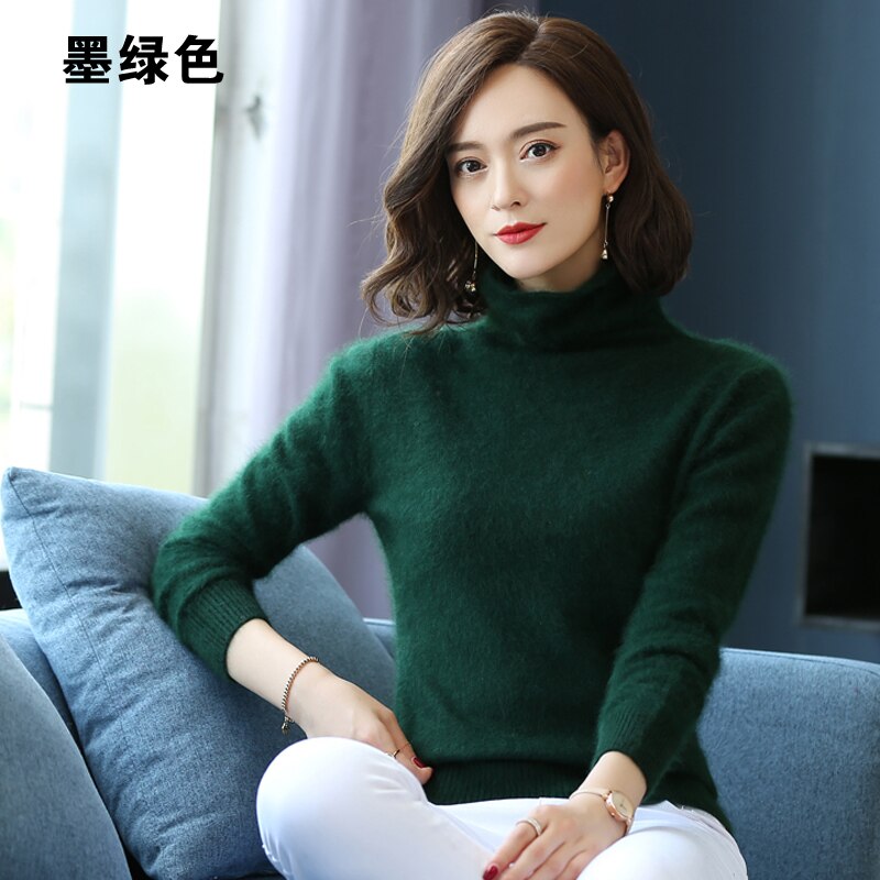 Autumn Winter Women Turtleneck Pullover 100% Pure Mink Cashmere Sweaters Knitted Soft Warm Girl Clothes S-2XL 13 Colors Jumpers - Executive-Skincare