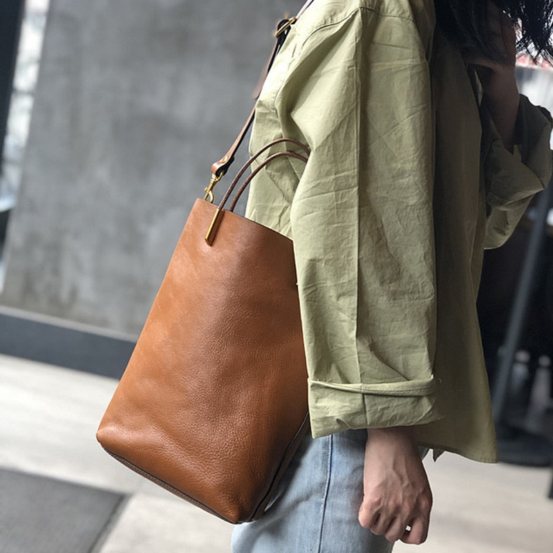 Johnature Simple Genuine Leather Women Bag 2022 New Retro Nature Soft Cowhide Handbag Versatile Composite Bag Shoulder Bags - Executive-Skincare