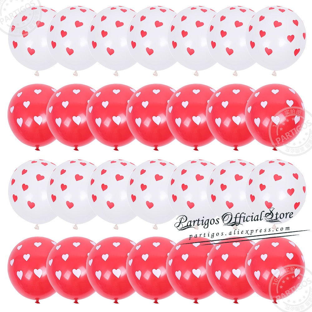 28pcs Red Heart Shape Balloons Decorations Kit Wedding Decors Valentines Day Gifts Heart Printed Latex confetti Globos helium - Executive-Skincare