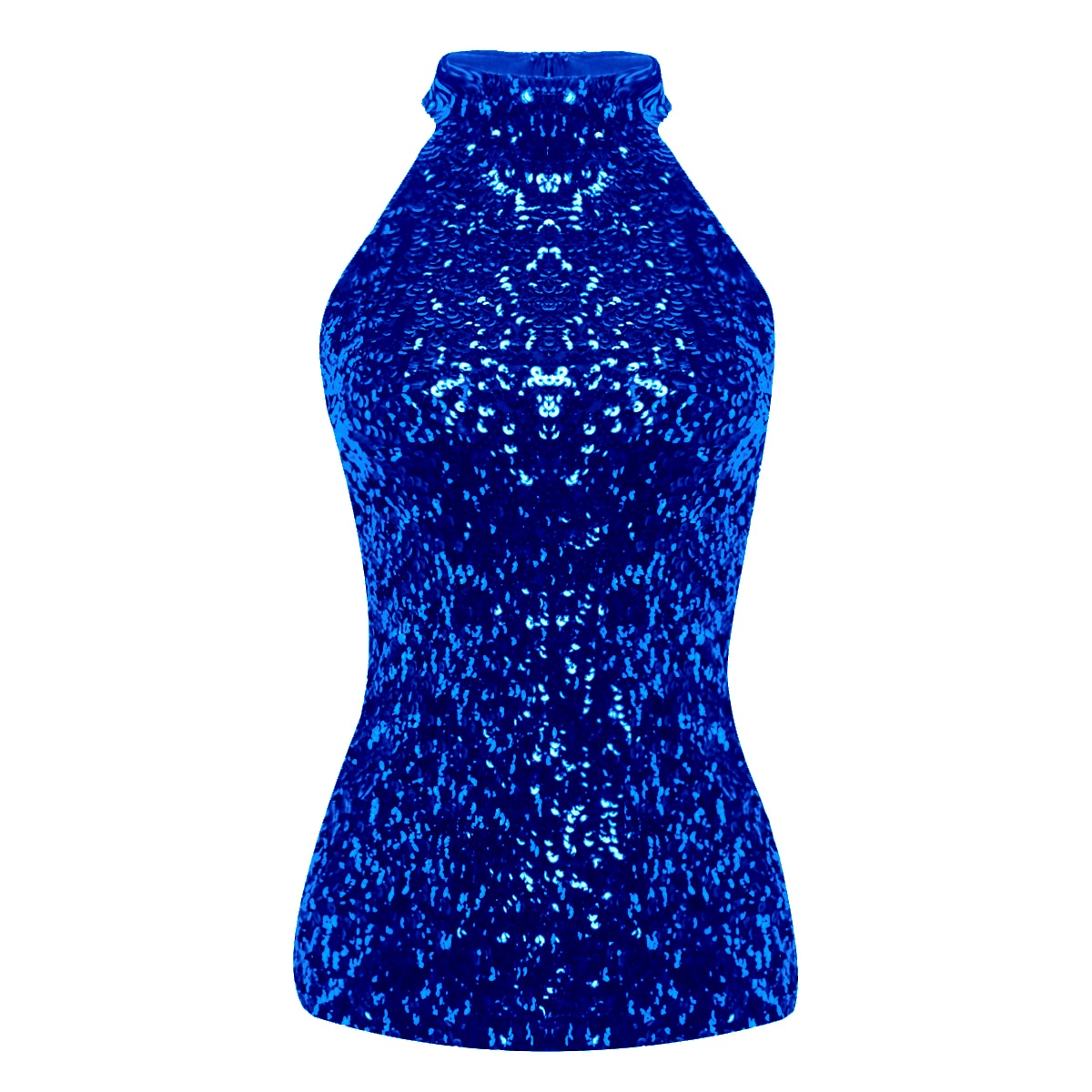 Sequins Women Vest Tops Fashion Shimmer Flashy Embellished Halter Neck Sleeveless Tank Tops for Night Clubwear Stage Performance - Executive-Skincare